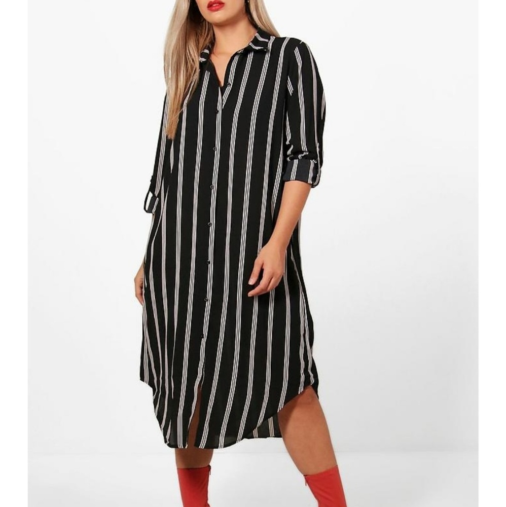Black and white striped shirt dress